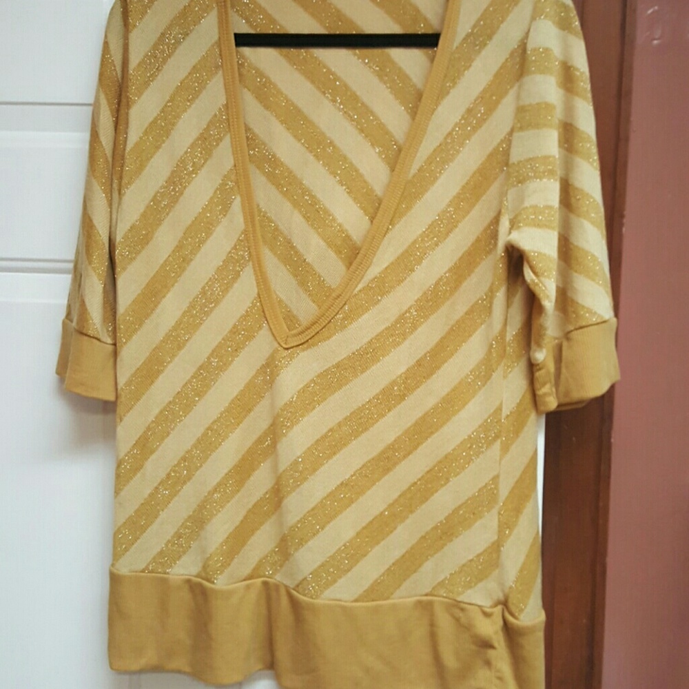 COPY - Beautiful  Gold stripe hooded blouse